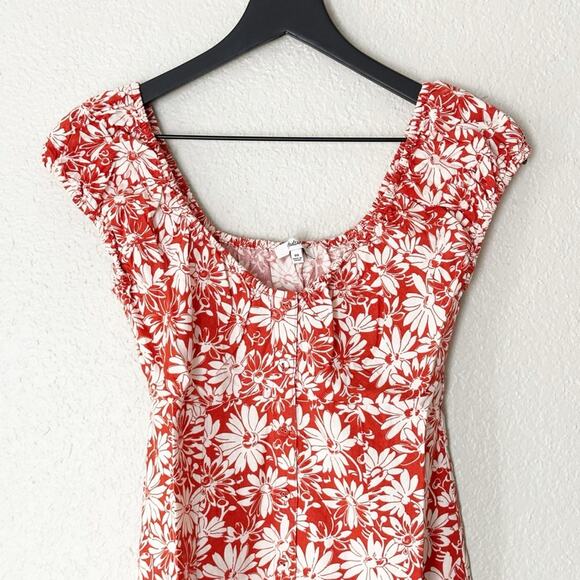 Madewell Dress Womens Mini Red Floral Linen Linen Blend Beachy Summer 00 NEW - Picture 3 of 8